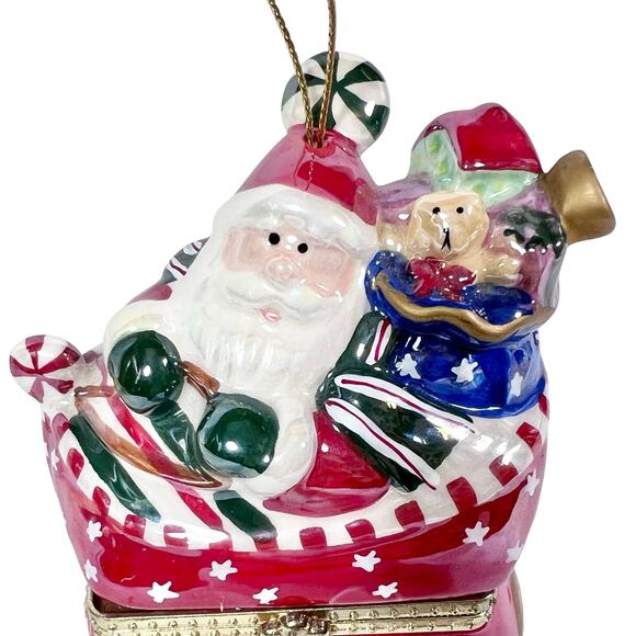 Vintage Mr. Christmas Musical Box Ornament Santa Sleigh Porcelain Hand-Painted - Picture 7 of 10